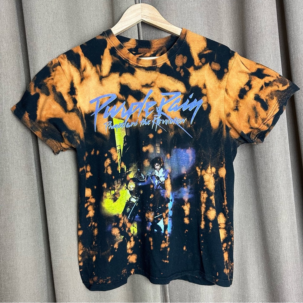 Prince Purple Rain Graphic Tee Bleach Tie-Dye Music Short Sleeve Shirt Womans M